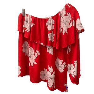 ODDY One Shoulder Red Floral Blouse